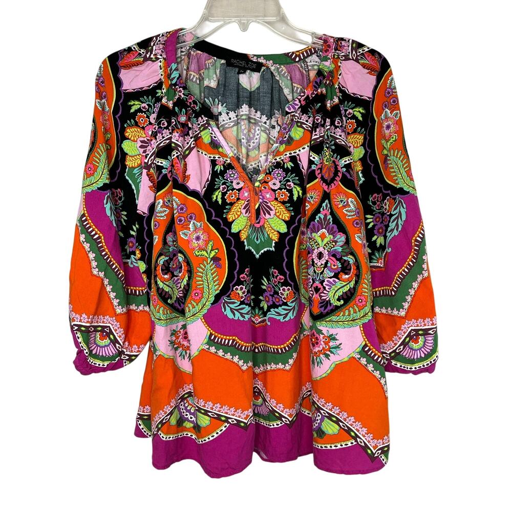 Rachel Zoe multicolor floral print 3/4 sleeve peasant top, size 2X, EUC